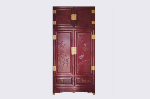 濠江高端中式家居装修深红色纯实木衣柜